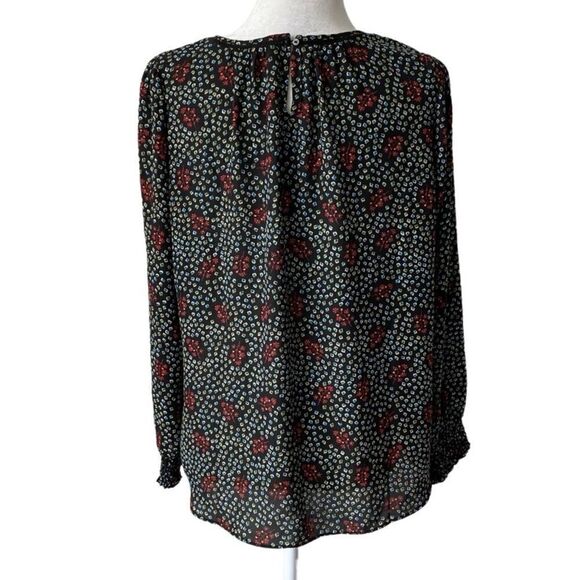Premise Studio Y2K Black Peasant Floral Art Deco Blouse Medium - Picture 2 of 12